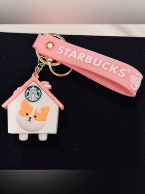 Pink and White Corgi House Silicone Wristlet Coffee Lover Gift Keychain NWOT